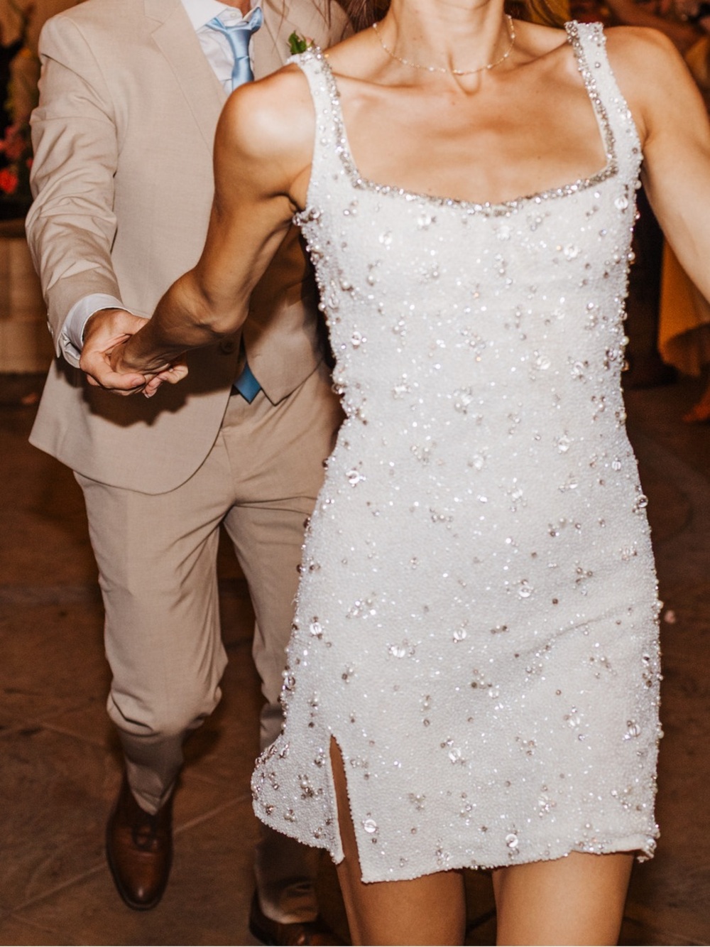 Bridal Crystal Dress - Embellished White Mini Dress with Scoop Neck